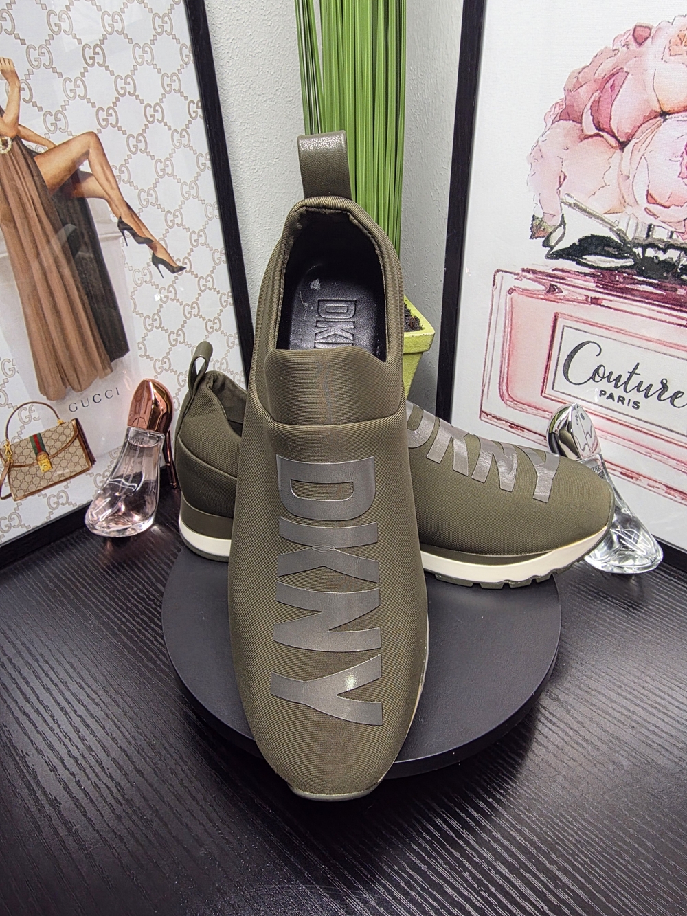 DKNY Women's Olive Slip-On Sneakers